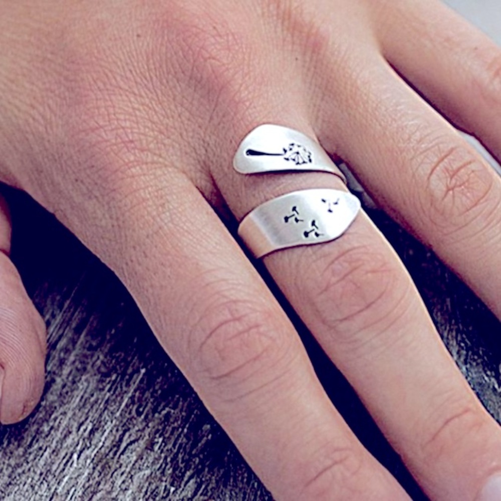 NEW Engraved Dandelion Wrap Ring 925 Sterling Silver - Picture 5 of 13